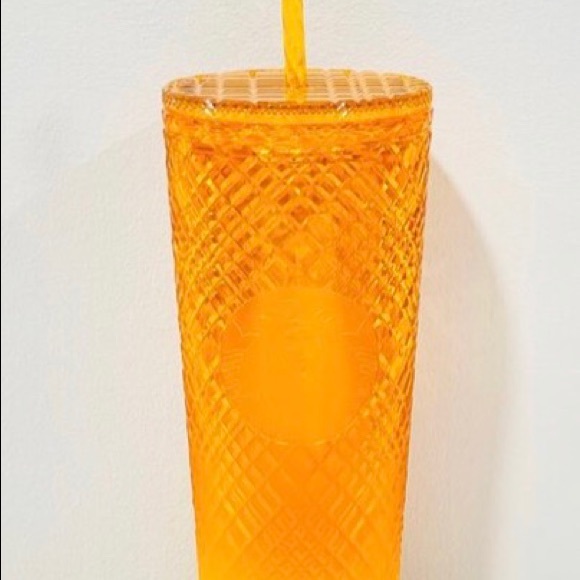 Starbucks Mango Ombre Jeweled Studded Cup Orange Cold Tumbler Venti 24oz 2022 - Picture 7 of 9